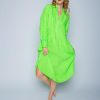 Emily van den Bergh Kleider & Jumpsuits | Lassiges Hemdblusenkleid Aus Leinen Neon Green Gruen