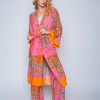 Emily van den Bergh Strick & Cardigans | Lassige Kimono Mit Bindegurtel Pink Orange Scarf Multicolor