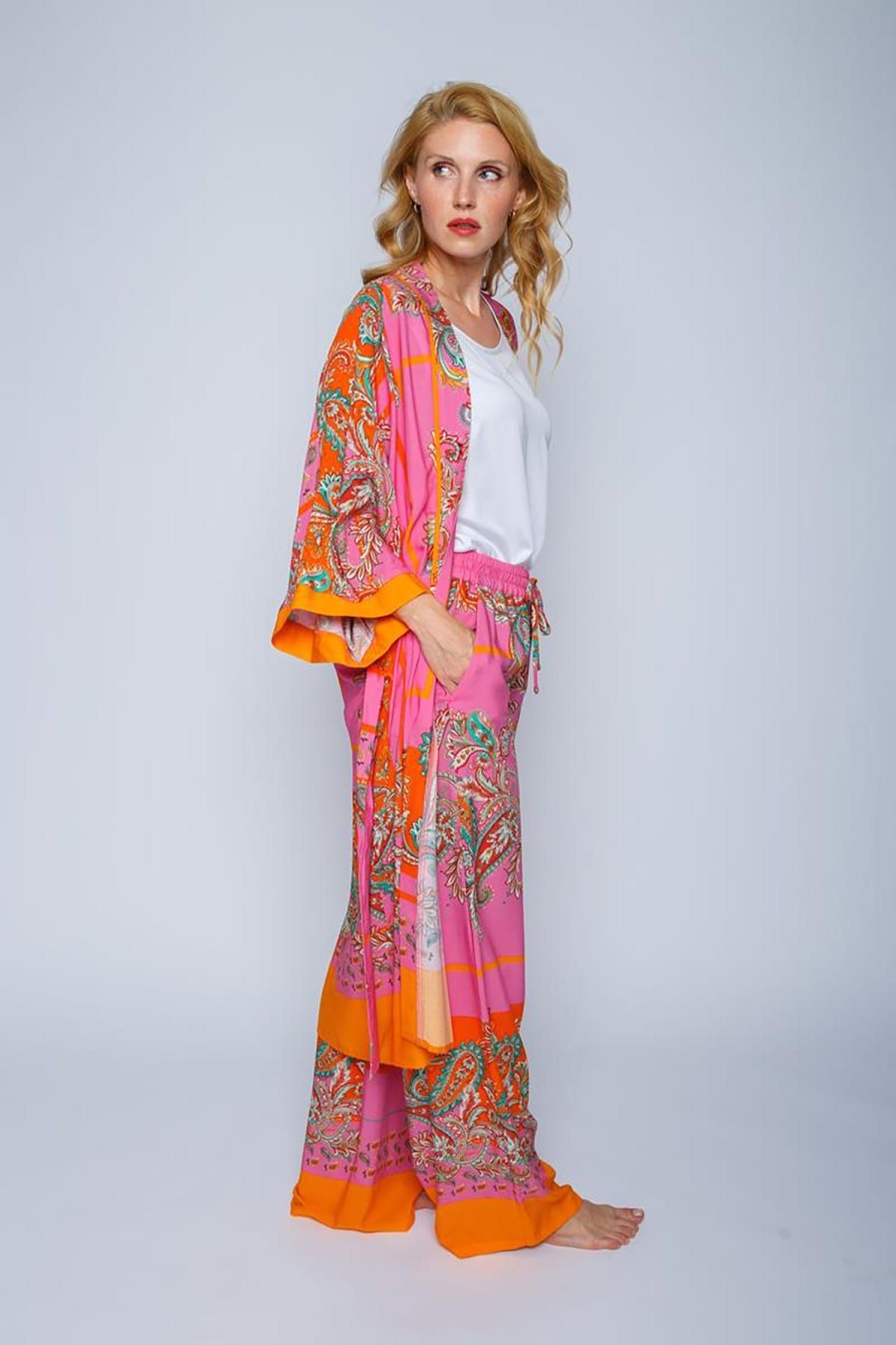 Emily van den Bergh Hosen | Coole Sommerhose Mit Elastischem Bund Und Paisley Print Pink Orange Scarf Multicolor