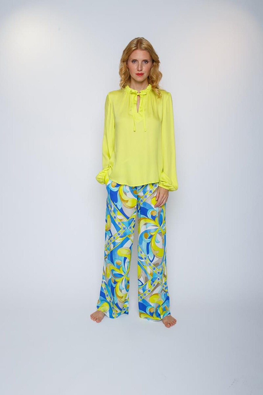 Emily van den Bergh Hemden & Blusen | Bluse Mit Ruschendetails Am Kragen Und Bindeband Lemon Gelb