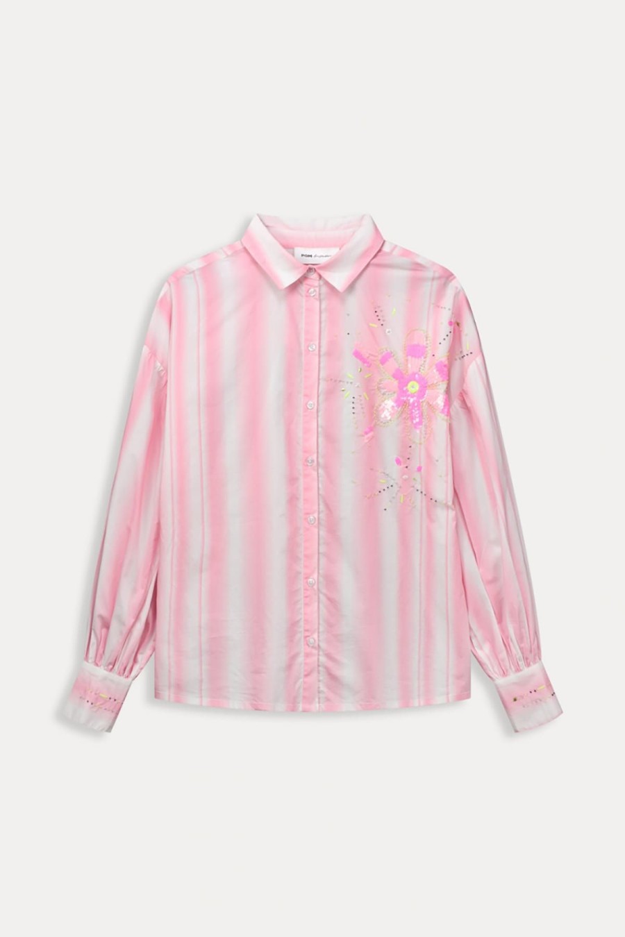 POM Amsterdam Hemden & Blusen | Bluse Embroidery Striped Pink Rosa