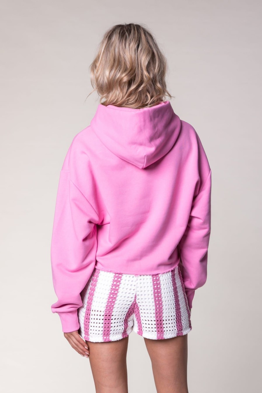 Colourful Rebel Sweatshirts & Hoodies | Hoodie Logo Cropped Raw Edge Hoodie Medium Pink Rosa