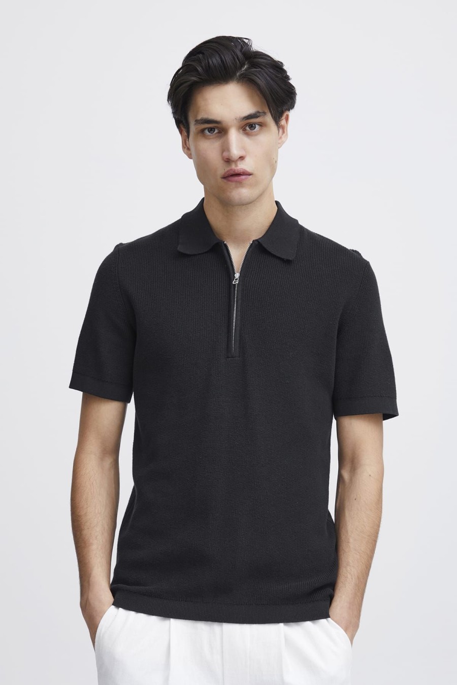 Casual Friday T-Shirts | T-Shirt Cfkarl Knit Polo With Halfzip Dark Navy Blau