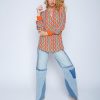 Emily van den Bergh Hemden & Blusen | Shirtbluse Mit V-Ausschnitt Und Geometrischem Muster Pink Orange Waves Multicolor