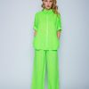 Emily van den Bergh Hemden & Blusen | Leinen Hemdbluse Mit Halbarm Neon Green Gruen