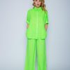 Emily van den Bergh Hosen | Leichte Leinenhose Mit Elastischem Bund Neon Green Gruen